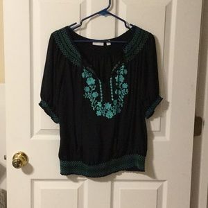 Black and teal BoHo Blouse